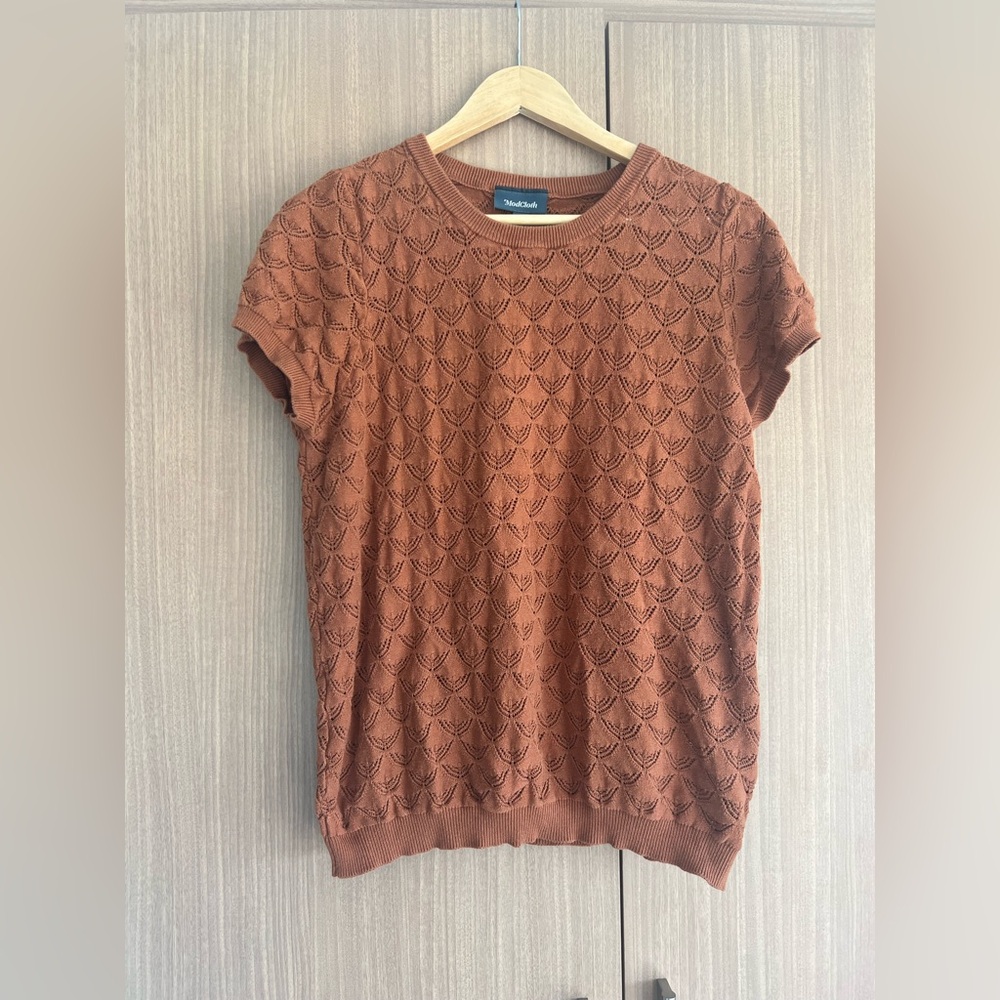 Rust Orange Short Sleeve Knit Top 100% cotton, XL